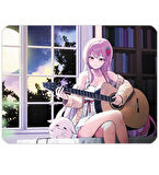 40X30cm Gaming Oyuncu Mousepad Kaymaz Kauçuk Taban Dikişli Kenar Anime Guitarist Girl MP254030
