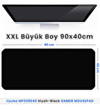 90x40 Logosuz Siyah-Black XXL Büyük Boy ilyuka MP339040 Gaming Mousepad Dikişli Kenar Kaymaz Taban 90x40cm