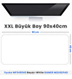 90x40 Logosuz Beyaz-White XXL Büyük Boy ilyuka MP349040 Gaming Mousepad Dikişli Kenar Kaymaz Taban 90x40cm