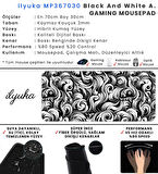 ilyuka Mouse Pad 70x30 cm Büyük Boy XL Gaming Mousepad MP367030 Kaymaz Kauçuk Taban Dikişli Kenar Black And White Abstract Patterns