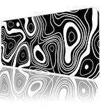 ilyuka Mouse Pad 70x30 cm Büyük Boy XL Gaming Mousepad MP387030 Kaymaz Kauçuk Taban Dikişli Kenar Black And White Topography Map