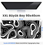 ilyuka 90x40cm Professional Gaming Mousepad XXL Büyük Boy Dikişli Kenar Kaymaz Taban MP389040 Black And White Topography Map
