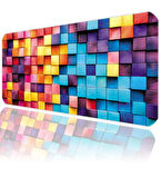 ilyuka Mouse Pad 70x30 cm Büyük Boy XL Gaming Mousepad MP397030 Kaymaz Kauçuk Taban Dikişli Kenar Colorful Wooden Boxes
