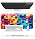 ilyuka Mouse Pad 70x30 cm Büyük Boy XL Gaming Mousepad MP397030 Kaymaz Kauçuk Taban Dikişli Kenar Colorful Wooden Boxes