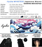 ilyuka Mouse Pad 70x30 cm Büyük Boy XL Gaming Mousepad MP457030 Kaymaz Kauçuk Taban Dikişli Kenar Japanese Waves