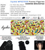 ilyuka Mouse Pad 70x30 cm Büyük Boy XL Gaming Mousepad MP527030 Kaymaz Kauçuk Taban Dikişli Kenar Funny Figures