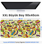 ilyuka 90x40cm Professional Gaming Mousepad XXL Büyük Boy Dikişli Kenar Kaymaz Taban MP529040 Funny Figures