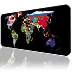 ilyuka 90x40cm Professional Gaming Mousepad XXL Büyük Boy Dikişli Kenar Kaymaz Taban MP539040 World Map Flags