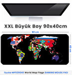 ilyuka 90x40cm Professional Gaming Mousepad XXL Büyük Boy Dikişli Kenar Kaymaz Taban MP539040 World Map Flags