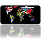 ilyuka 90x40cm Professional Gaming Mousepad XXL Büyük Boy Dikişli Kenar Kaymaz Taban MP539040 World Map Flags