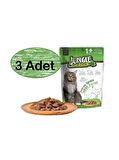 Jungle 3 Adet Pouch Tavuk Eti Parçalı Soslu Yetişkin Kedi Konservesi 100gr