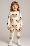Kız Çocuk Ayıcık Desenli Pamuklu Pijama Takımı