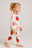 Kız Çocuk Çilek Desenli Pamuklu Pijama Takımı