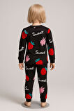 Kız Çocuk Siyah Çilek Desenli Pamuklu Pijama Takımı