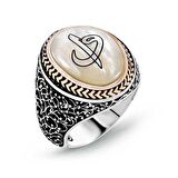 Gümüş Sedef Taşlı Eli Vav Erkek Yüzük