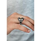 Gümüş Çapa Detaylı Pusula Erkek Yüzük