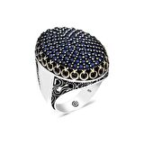 Gümüş Lacivert Zirkon Taşlı Oval Erkek Yüzük