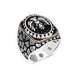 Gümüş Çift Başlı Kartal Oval Erkek Yüzük