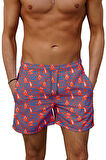 Su İtici Özellikli Dijital Baskılı Erkek Plaj Deniz Şort Mayo - 199-Turuncu