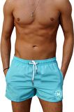 Mint Kısa Model Su İtici Özellikli Düz Renk Erkek Mini Plaj Deniz Şort Mayo - 2202-Mint