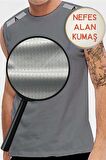 Gri Nefes Alan Kumaş Sıfır Kol Likralı Erkek Tişört - 0355-Gri