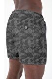 Su İtici Özellikli Dijital Baskılı Erkek Plaj Deniz Şort Mayo - 202-Siyah