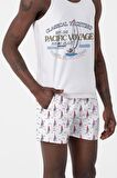 Su İtici Özellikli Dijital Baskılı Erkek Plaj Deniz Şort Mayo - 205-Beyaz