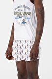 Su İtici Özellikli Dijital Baskılı Erkek Plaj Deniz Şort Mayo - 205-Beyaz