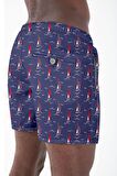 Su İtici Özellikli Dijital Baskılı Erkek Plaj Deniz Şort Mayo - 205-Lacivert