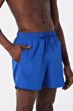 Saks Mavi Su İtici Özellikli Düz Renk Basic Erkek Plaj Deniz Şort Mayo - DG300-Saks