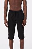 Siyah Büyük Beden Diz Altı Uzun Boy Basic Model Su İtici Özellikli Erkek Plaj Deniz Kapri Şort