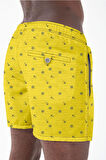 Su İtici Özellikli Dijital Baskılı Erkek Plaj Deniz Şort Mayo - 0204-Sarı