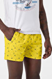 Su İtici Özellikli Dijital Baskılı Erkek Plaj Deniz Şort Mayo - 0204-Sarı