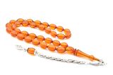 Gümüş Kaplama Sistemli Beyzi Kesim Turuncu Sıkma Kehribar Tesbih