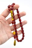 Şükrü Baba İmzalı Kapsül Kesim Bordo Sıkma Kehribar Tesbih 002