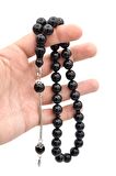 Enes Abdo Yapımı Küre Kesim Siyah Sıkma Kehribar Tesbih