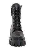 Mergenshoes 3089 Siyah Fermuarlı Bağcıklı Kadın Bot