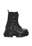 Mergenshoes BF182 Siyah Bağcıklı Fermuarlı Kadın Bot