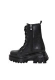 Mergenshoes BF182 Siyah Bağcıklı Fermuarlı Kadın Bot