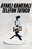 Telefon Tutucu Led Işıklı Kumandalı Mikrofon Telefon Vlog Video Kayıt