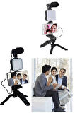 Telefon Tutucu Led Işıklı Kumandalı Mikrofon Telefon Vlog Video Kayıt