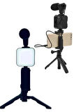 Telefon Tutucu Led Işıklı Kumandalı Mikrofon Telefon Vlog Video Kayıt
