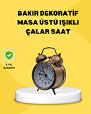 Dekoratif Bronz Renk Metal Alarmlı Masa Üstü Saat Klasik Tasarım