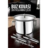 HSNET Buz Kovası 304 Paslanmaz Çelik ve Buz Maşası Seti Buz Termosu