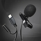 ALLY iPhone Lightning Yaka Mikrofonu+3.5MM jack Profesyonel Youtuber Mikrofonu-(5775