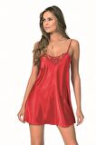 Markano  Kırmızı Kısa Saten Gecelik