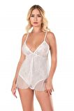 Markano  Ekru Jakarlı Bodysuit Gecelik