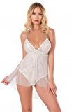 Markano  Ekru Jakarlı Bodysuit Gecelik