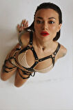 Markano Deri Siyah Babydoll Yandan Bileklikle Tutturmalı Sexi İç Giyim 