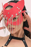 Markano Kırmızı Zincirli Deri Harness Maske